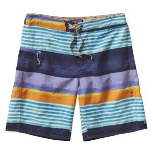 Patagonia Men's Printed Wavefarer Board Shorts in Blue Orange Stripe Print